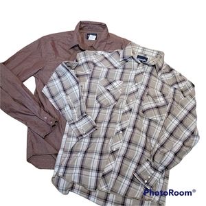 2 Mens Vintage Wrangler Cowboy Shirts Sz L